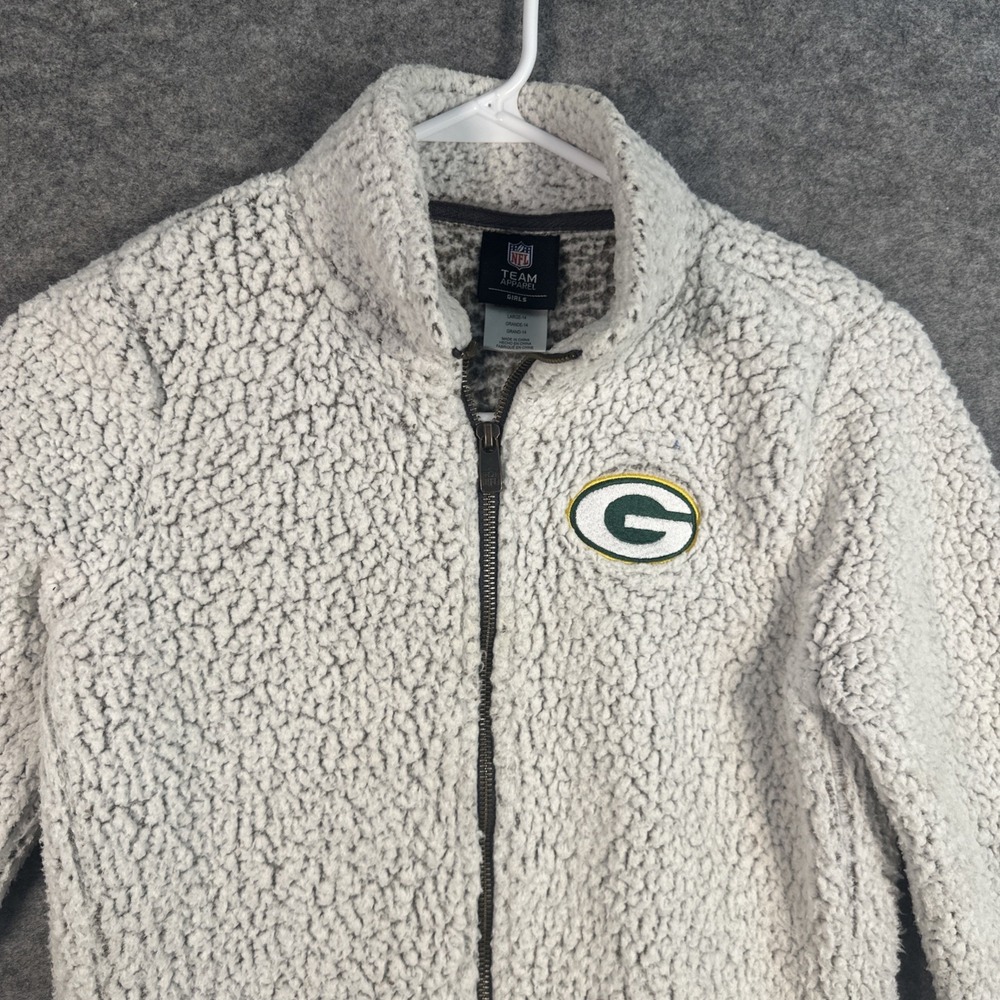 Green‎ Bay Packers NFL Apparel Sweater Full Zip Soft Juniors Large White Sherpa